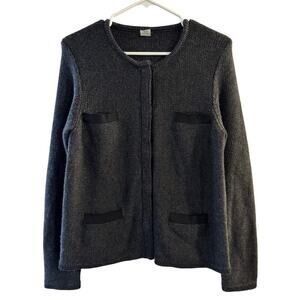 J.Crew 100% Wool Snap Closure Knit Cardigan Black Large Office Career Academia